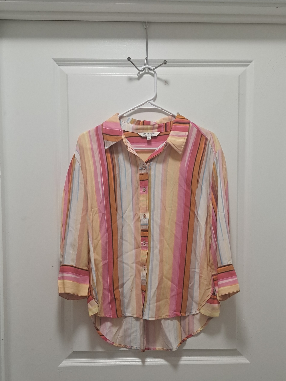 Liverpool Striped Button-Down Shirt in Pink, Cream and Tan